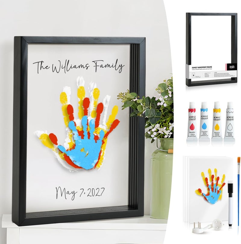 Kaciola Family Handprint Kit, DIY Newborn Keepsake Frame, Baby Hand and Footprint Kit, Unique New Baby Gift for Mothers Day Crafts Anniversary (Black) - Image 1